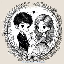 boy and girl posing together with flowers