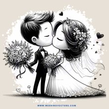 a black and white wedding scene with flowers