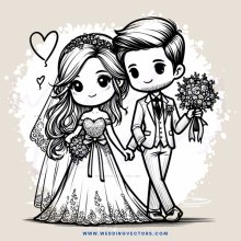 a bride and groom holding flowers