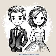 a happy couple in wedding attire