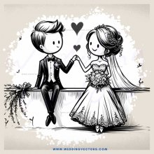 a cartoon man and woman cutting their wedding cake