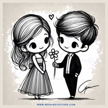 a couple standing together holding flowers