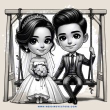 groom and bride on swing
