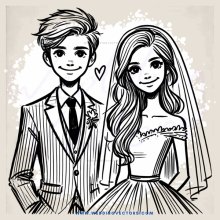the groom and bride in wedding attire