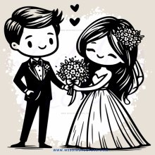 newlywed bride and groom holding flowers