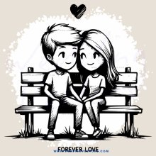 a boy and girl sitting on a bench