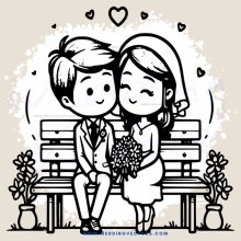 a couple sitting on a bench holding hands and flowers