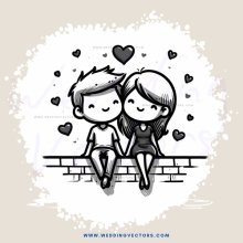 a couple sits on a wall with bricks below them