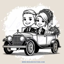 a couple riding in a vintage car