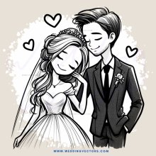 a bride and groom in their wedding outfits