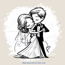 couple embracing in black and white illustration