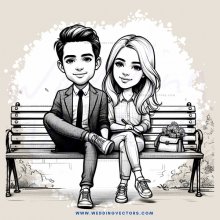 a couple sitting on a bench with flowers in hand