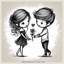two people with flowers and hearts
