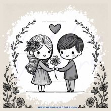 two people posing with flowers and leaves