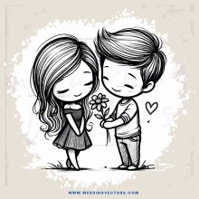 a boy and girl holding flowers