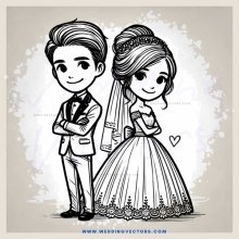 wedding couple in black and white illustration