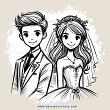 a bride and groom in wedding attire