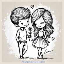 boy and girl holding hands with flower