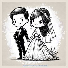 wedding bride and groom cartoon drawing