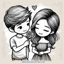 boy and girl sharing flower
