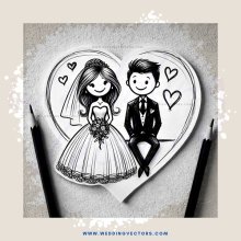 a heart-shaped paper clip picture featuring bride and groom with bouquet