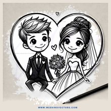 a wedding illustration with a pen on top