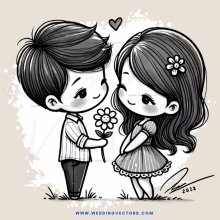 boy and girl shake hands in flowers