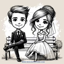 engagement picture with bride and groom sitting on bench
