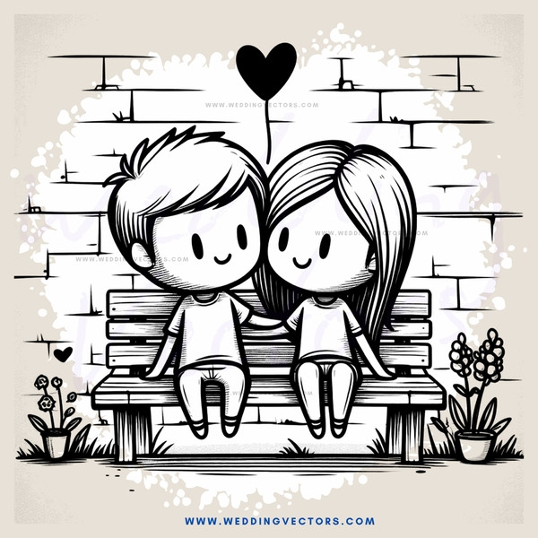 a couple sitting on a bench with plants in front