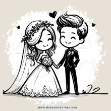 a bride and groom with flowers in their hands