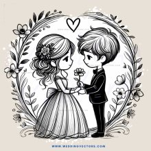 a young couple exchanging flowers