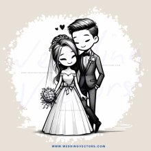a bride and groom in white