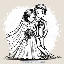 bride and groom holding flowers