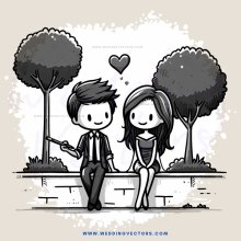 a man and woman sitting on a wall with trees in background
