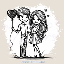 a boy and girl holding hands and balloons