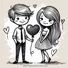 boy and girl posing for picture with heart drawn on paper