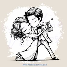a couple dancing in a white dress and suit