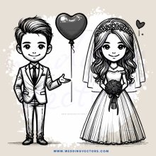 a bride and groom with an air balloon