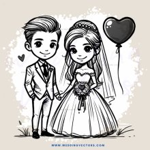 bride and groom with balloon