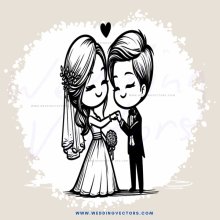 wedding couple in black and white illustrations