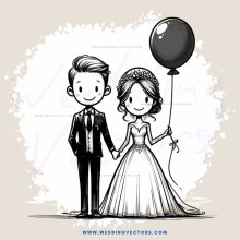 a bride and groom with balloon