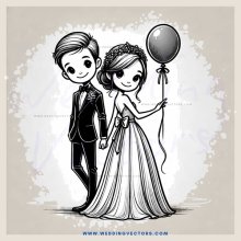 a bride and groom with balloon