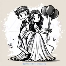 a couple holding balloons and butterflies