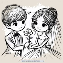 a bride and groom with a flower