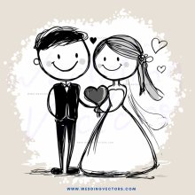 a bride and groom hold hands with hearts