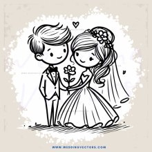 groom and bride in flower dresses with hats on their heads