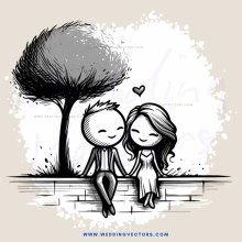couple sitting on a wall under a tree