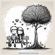 a couple sitting on a bench next to a tree