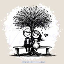 couple sitting under tree leafs