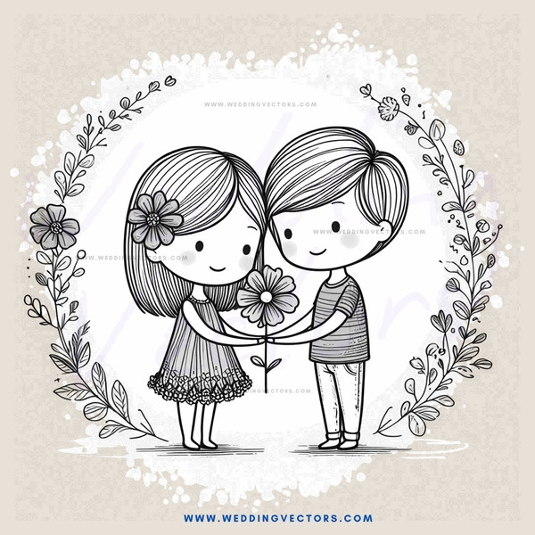 two children embracing around flowers